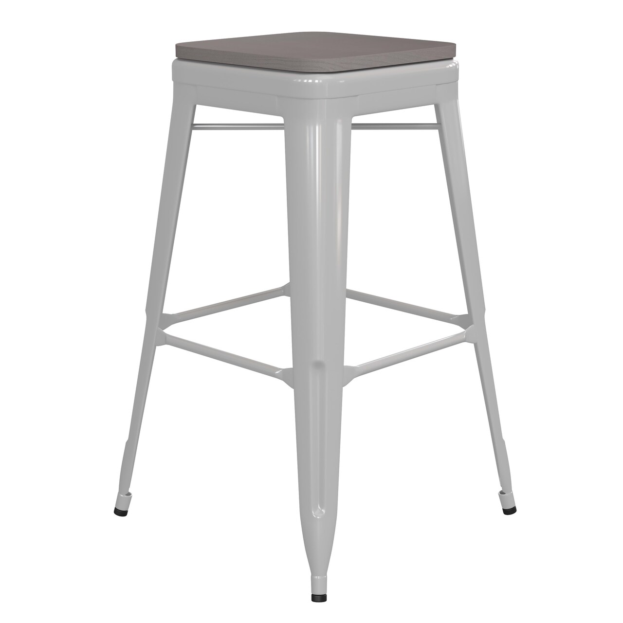 Emma and Oliver Kam Backless Metal Indoor-Outdoor Stool with All-Weather Polystyrene Seat